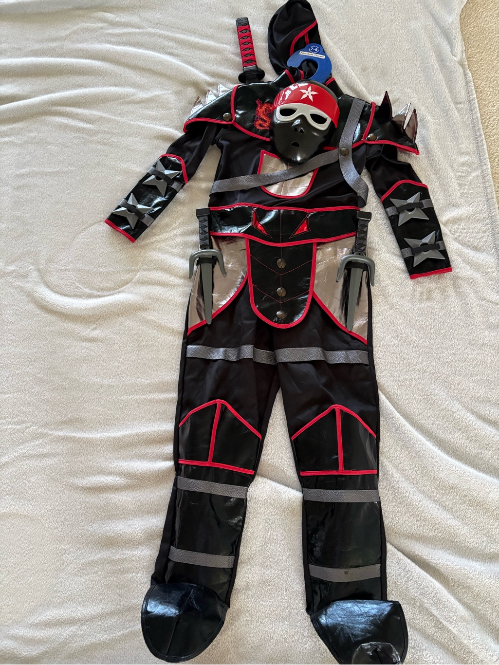 Kids Black And Red Ninja Warrior Costume With Mask